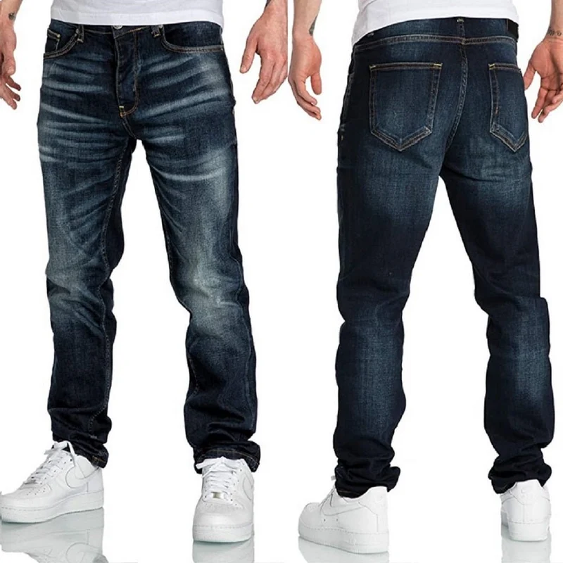 Jeans Herr Regular Straight Fit Denim stretch mörkblå