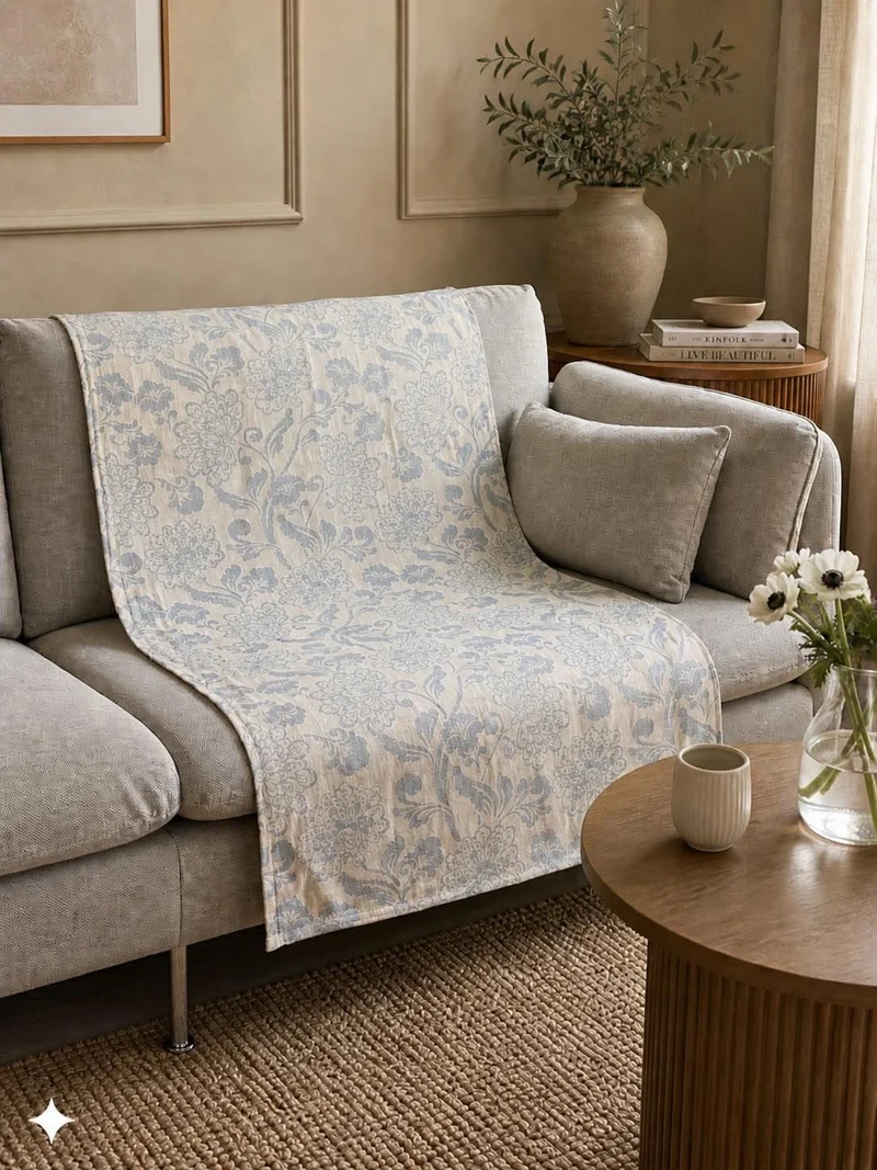 Plaid JACQUARD - flower blue