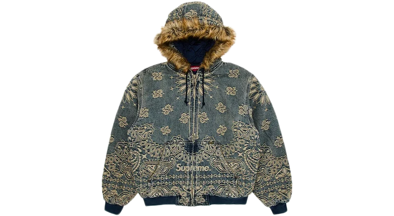 Supreme Bandana Jacquard Denim Hooded Work Jacket Blue