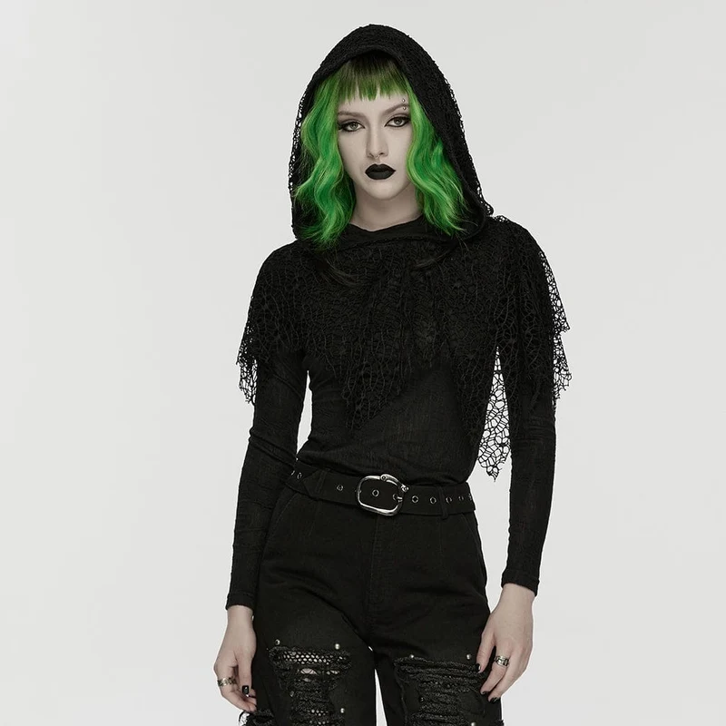 Damtröja med långärmad huva och mesh-motiv från Wasteland Punk