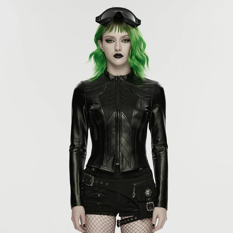 Cyberpunk jacka med smal passform och ståkrage för kvinnor