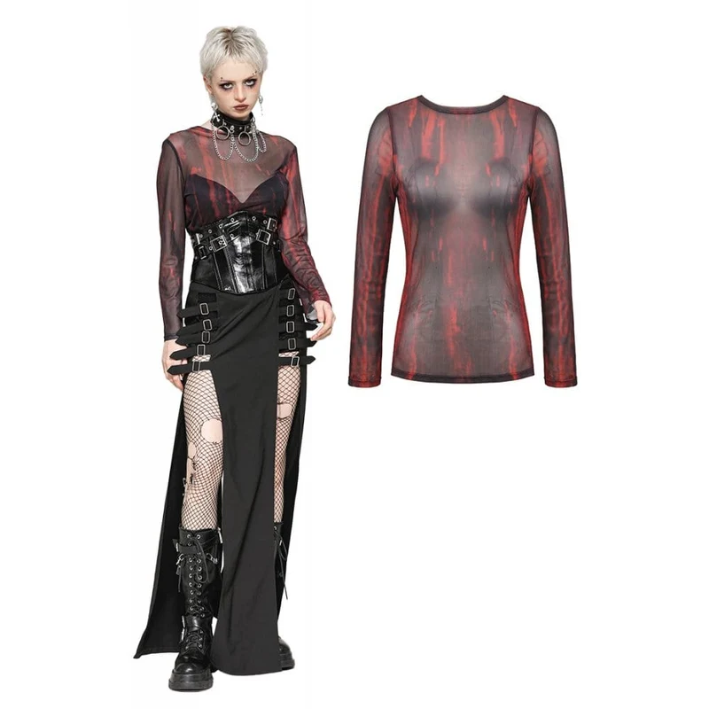 Gothic Tie-dyed Sheer Mesh-topp för kvinnor
