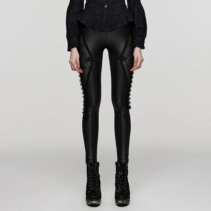 Kvinnors Punk Ruffled Lace Splash Mesh Leggings