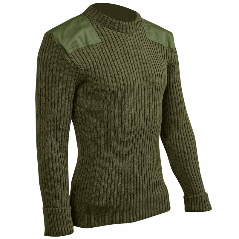 Woolly Pully Army Jumper with Patches Olive