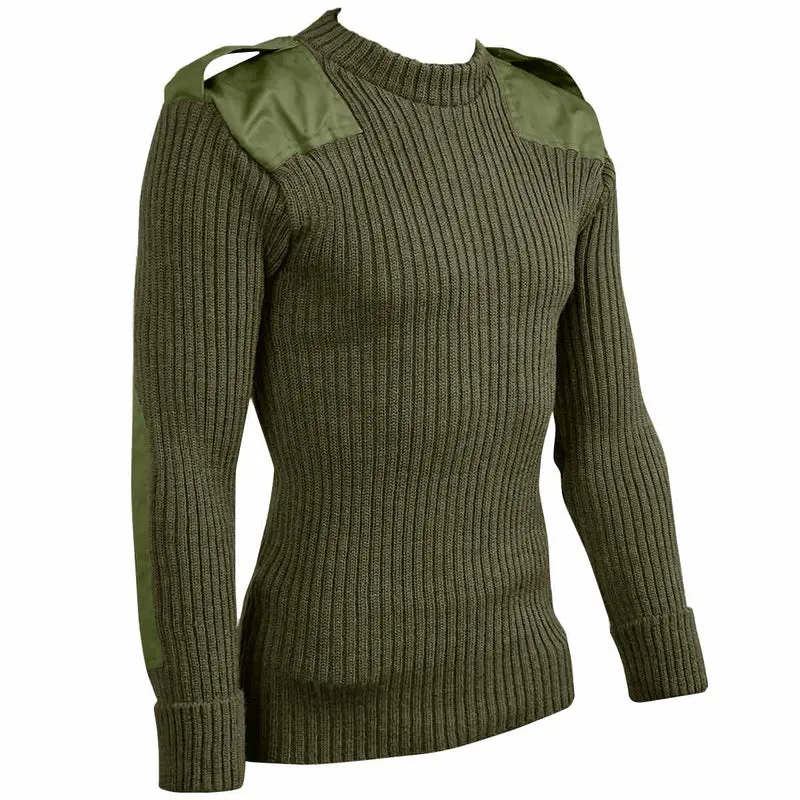 Woolly Pully Army Jumper with Patches / Epaulettes Olive