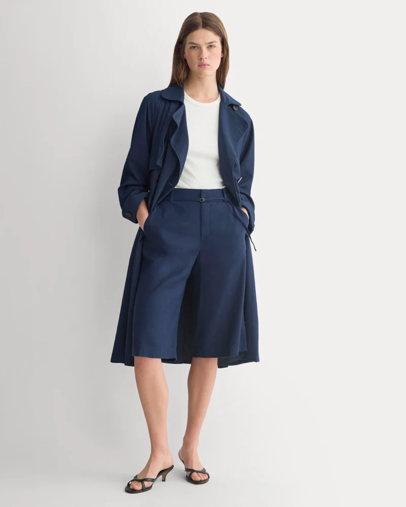 Long Tailored Short in Stretch Linen | Navy
