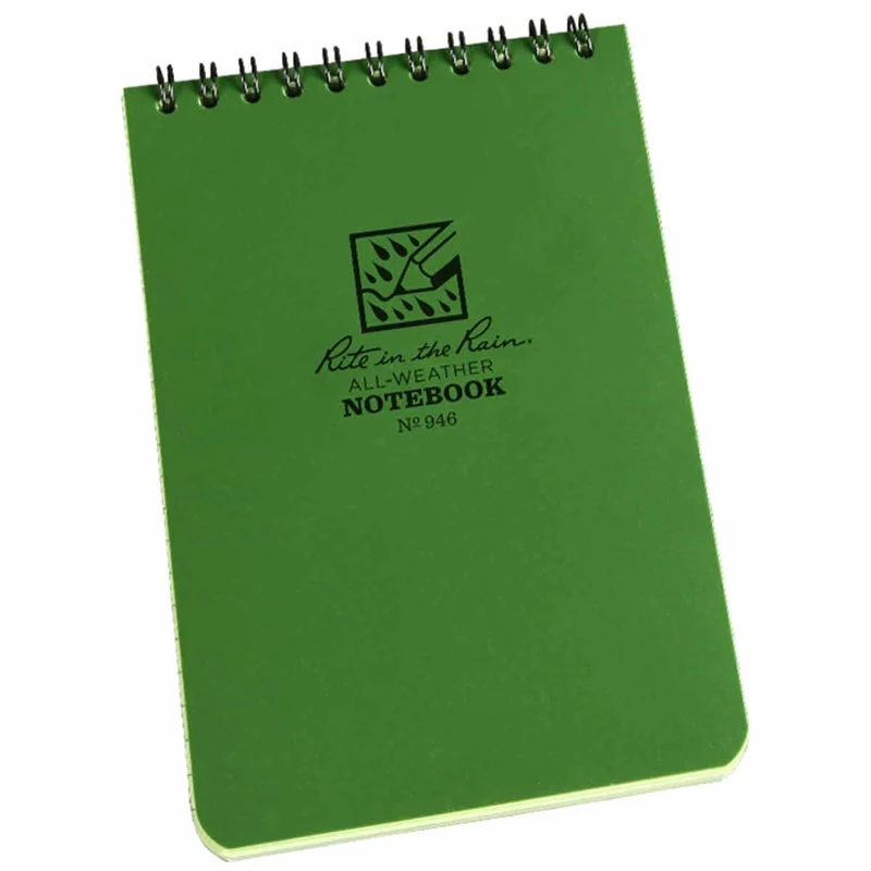 Rite in the Rain Top Spiral Waterproof Notebook Green 4" x 6"