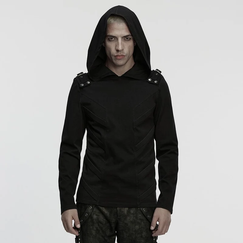 Herr Cyberpunk Minimalistisk Huvtröja med Spänne och Rem