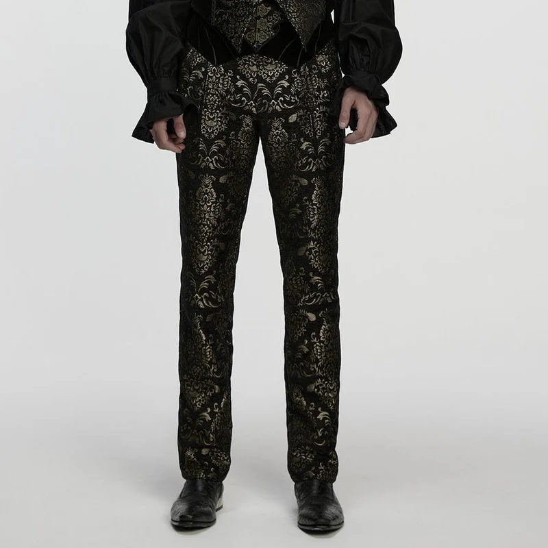 Herrbyxor med gotisk blommig jacquard, svarta och gyllene