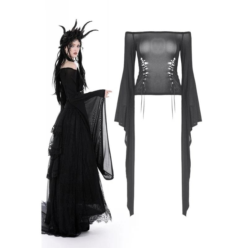 Gothic off Shoulder-blos i nät med snörning för kvinnor