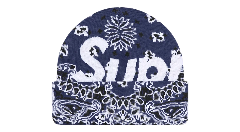 Supreme Bandana Big Logo Beanie Blue
