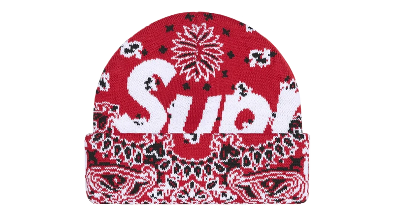 Supreme Bandana Big Logo Beanie Red
