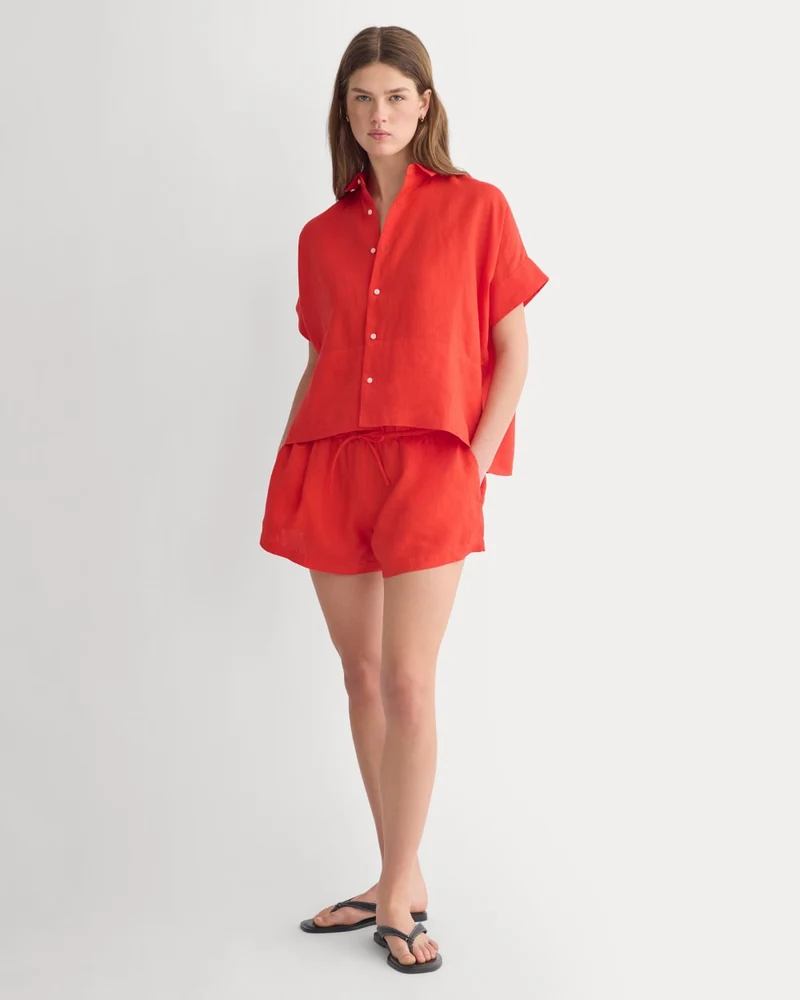 Flowy Short in Linen | Fiery Red