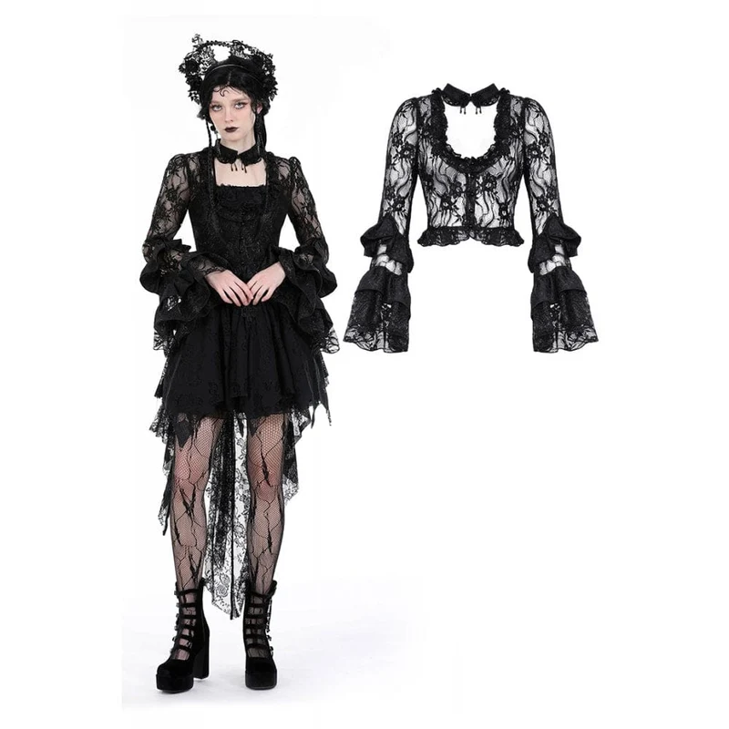 Gothic Flare Sleeved Dam Spets Topp