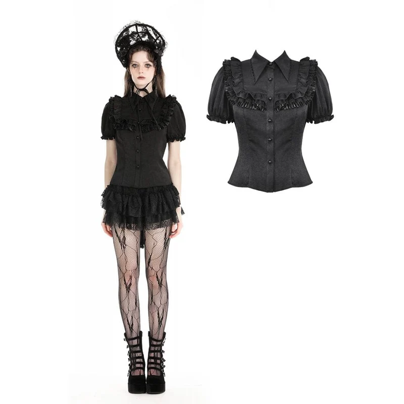 Gothic puffärmad volangskjorta för kvinnor
