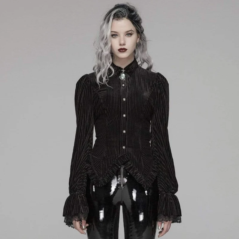 Goth Pinstripes Puffärmar Velet-skjortor för kvinnor