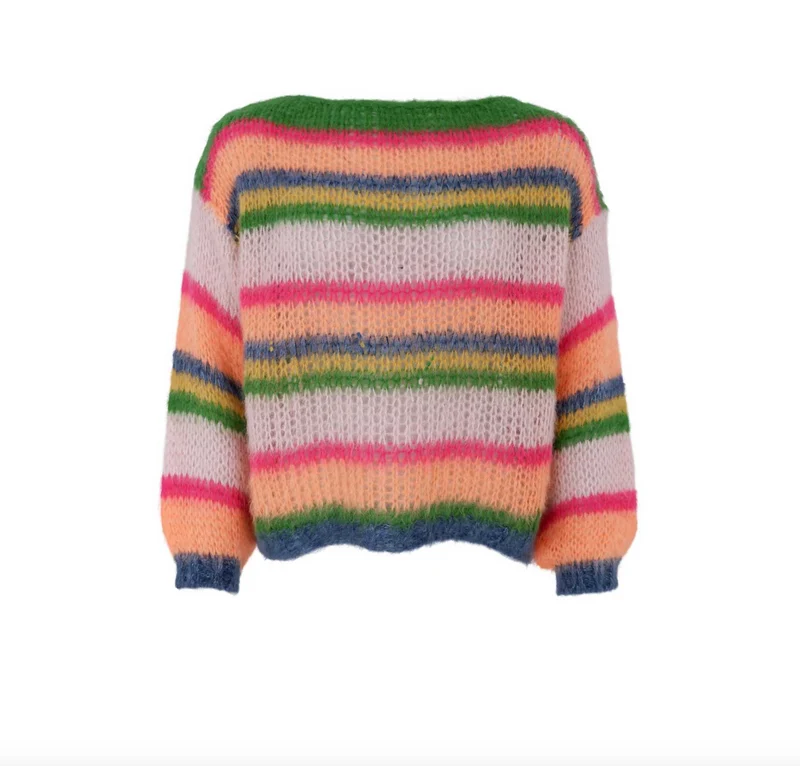 Stickad multi-randig jumper - Orange Multi