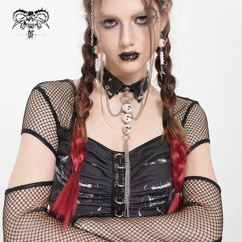 Kvinnors Punk Skull Rivets Chain Choker