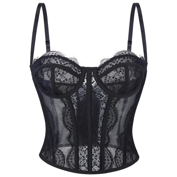 Gotisk enfärgad spetsbustier för kvinnor