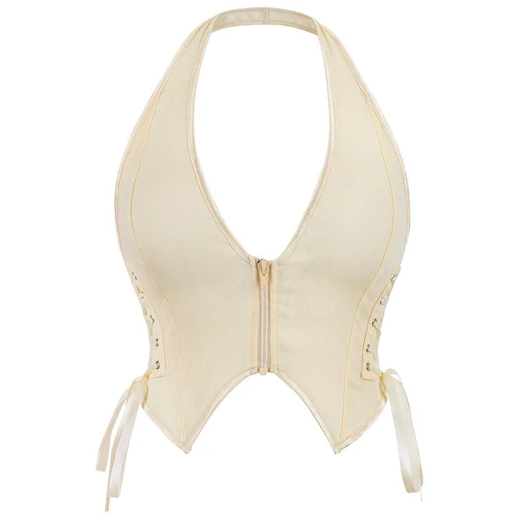Gotisk halterneck-bustier med snörning och dragkedja för kvinnor
