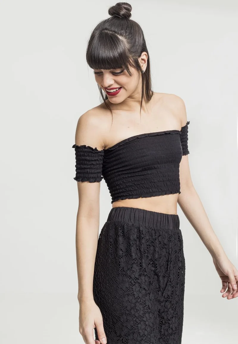UC Cropped Cold Shoulder Smoke Top