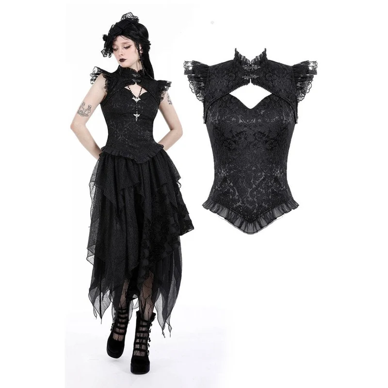 Gothic Cutout Stativ krage volang linne för kvinnor