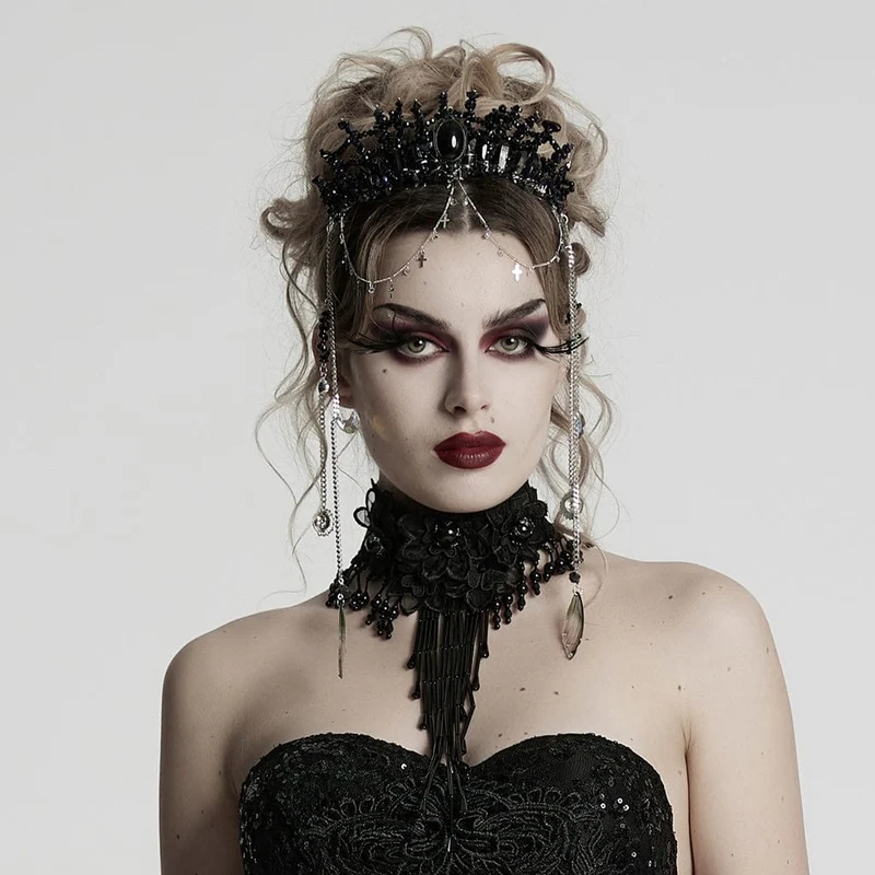 Gothic Irregular Crystal Cross Headwear för kvinnor Svart