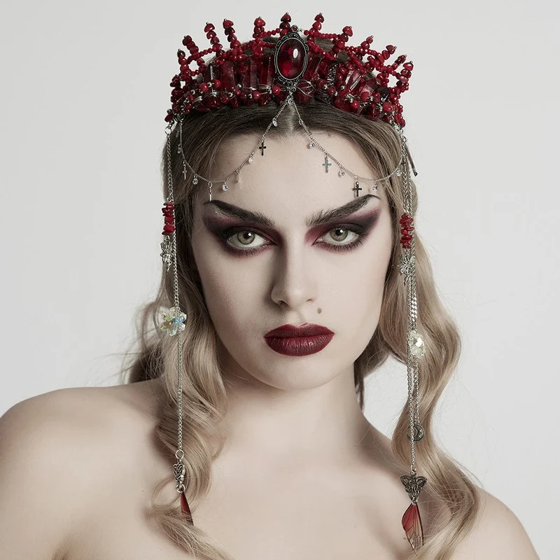 Gothic Irregular Crystal Cross Headwear för kvinnor Röd
