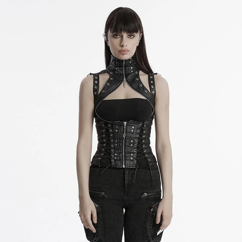Steampunk-korsetter med hög krage och nitar för kvinnor