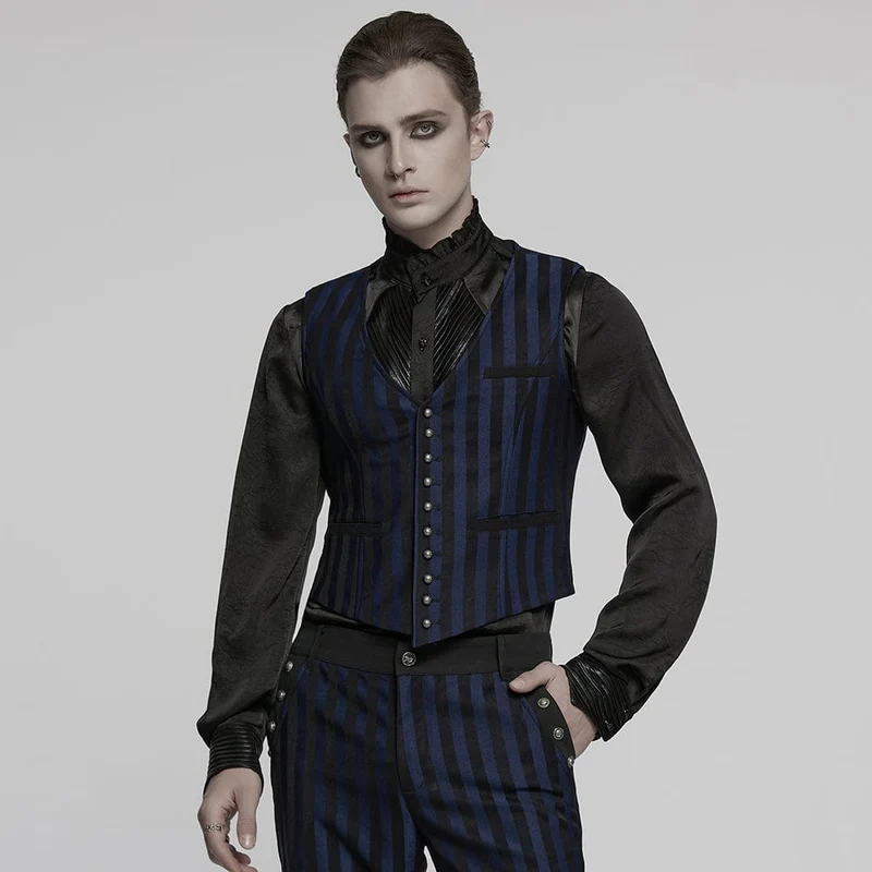 Herr Steampunk Randig Spänne Väst Blå
