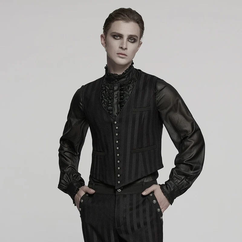Herr Steampunk Randig Spänne Väst Svart
