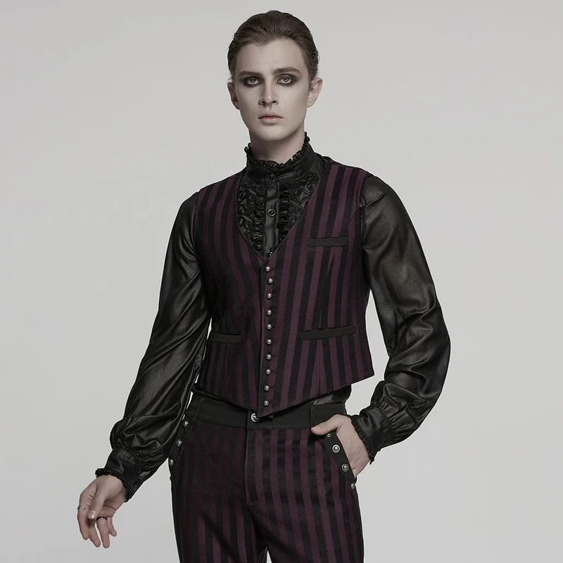 Herr Steampunk Randig Spänne Väst Röd