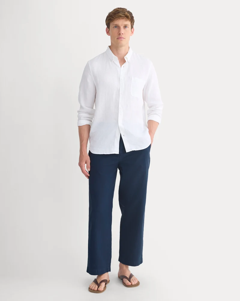 Cropped Slub Trouser | Deep Navy