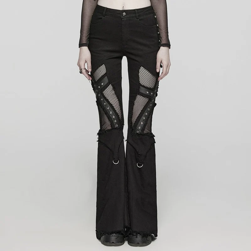 Dam Punk Mesh Eyelet Ring Utsvängda byxor