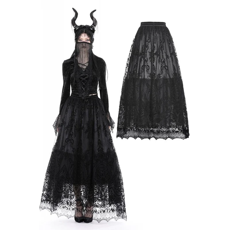 Gothic Irregular Flocking Mesh Spice Kjol för kvinnor
