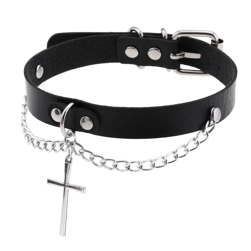 Dam Punk Korsspänne Choker med Kedja