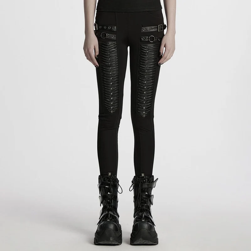 Kvinnors punk spänne plisserade Leggings
