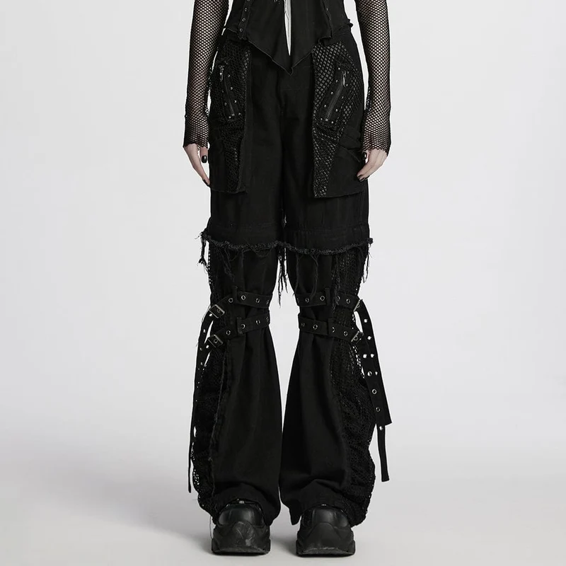 Dam Punk Mesh Splice Okantade avtagbara byxor