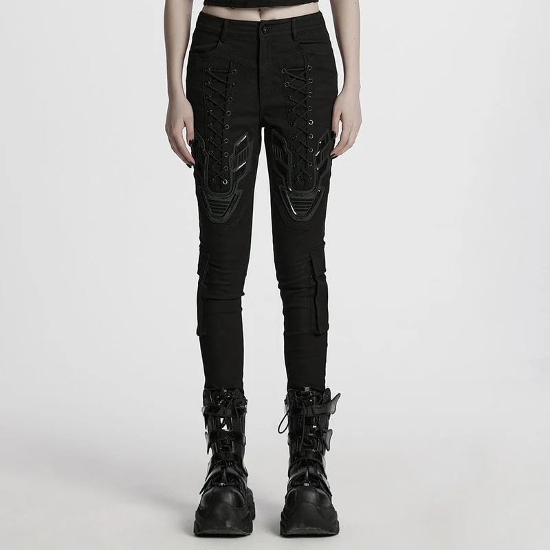 Cyberpunk Strappy Leggings med stor ficka för kvinnor