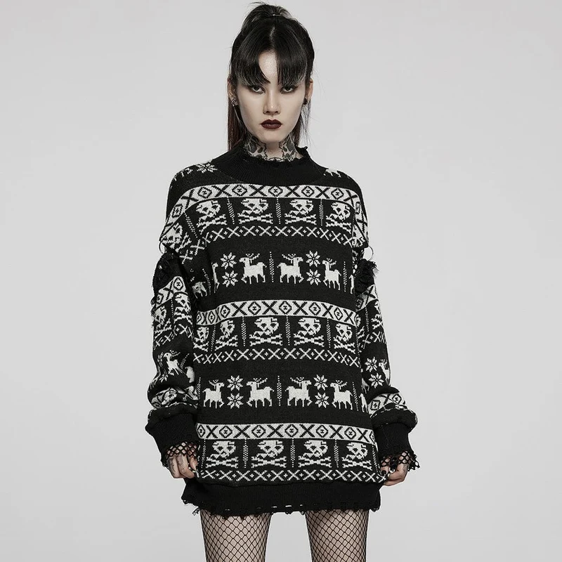 Grunge Skull Deer Lös tröja för kvinnor