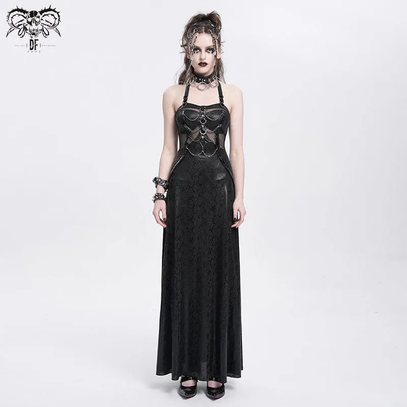 Dam Punk Mesh Split Chained Halterneck smekmånadsklänning