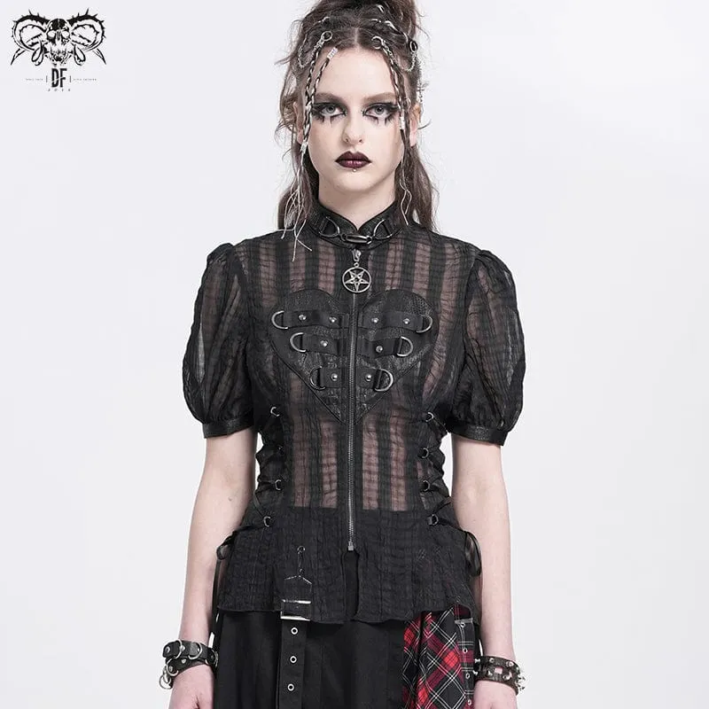 Gothic stativkrage Puffärmad skir skjorta för kvinnor