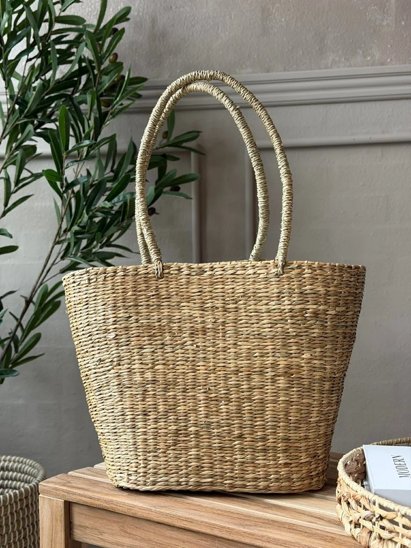 Shopper - sjögräs med kanvas