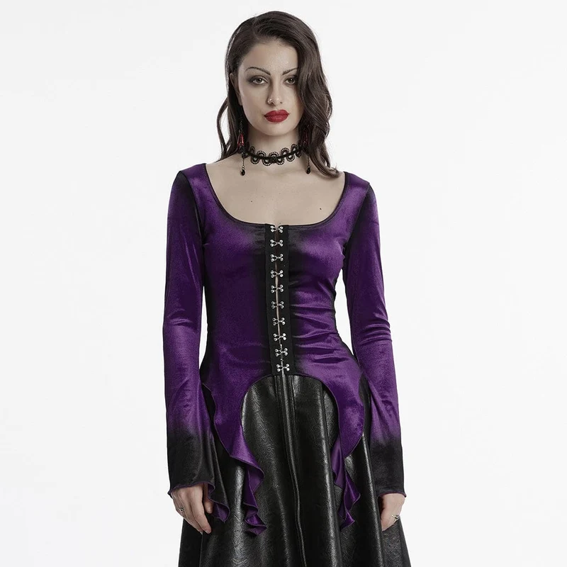 Gothic Irregular Gradient Velvet Shirt Violet för kvinnor