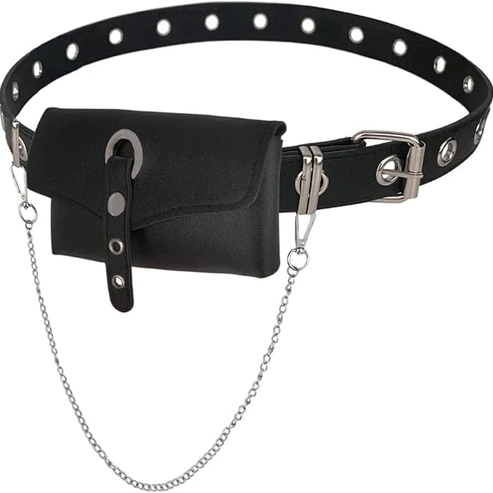 Punk kedja bältesväska för kvinnor för kvinnor Crossbody midjeväska