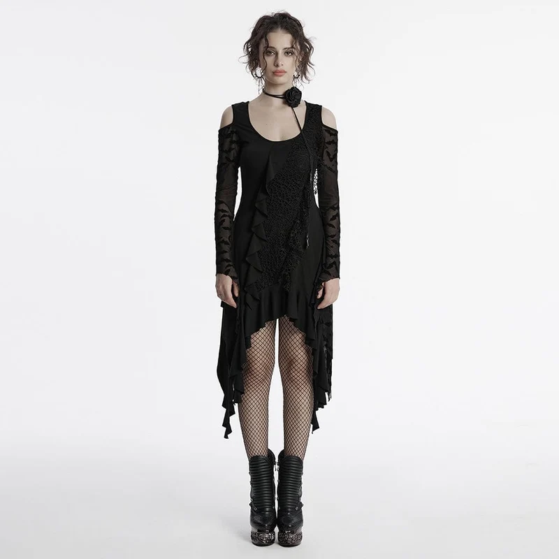 Gothic Irregular Off-shoulder Ruffled Witch Dress för kvinnor