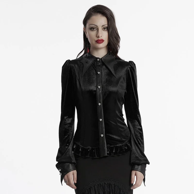 Gothic puffärmad gradient sammetskjorta för kvinnor