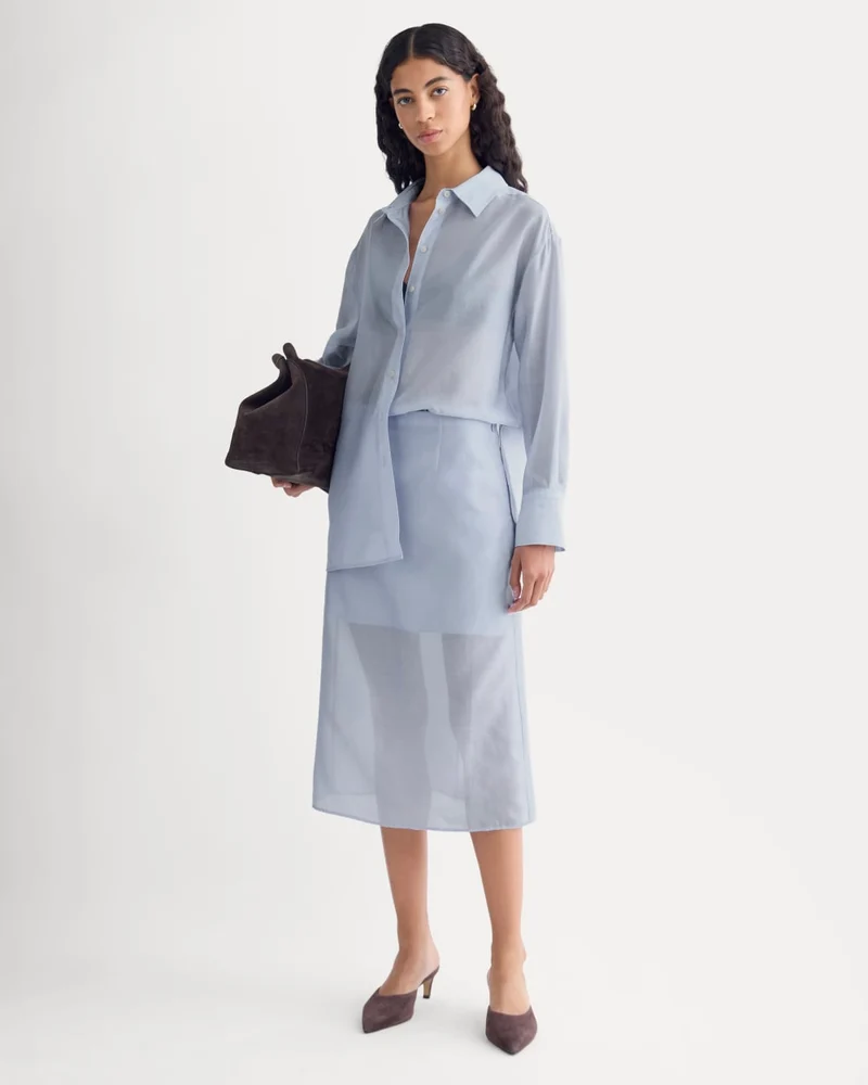 Midi Skirt in Cotton-Silk Organza | Kentucky Blue