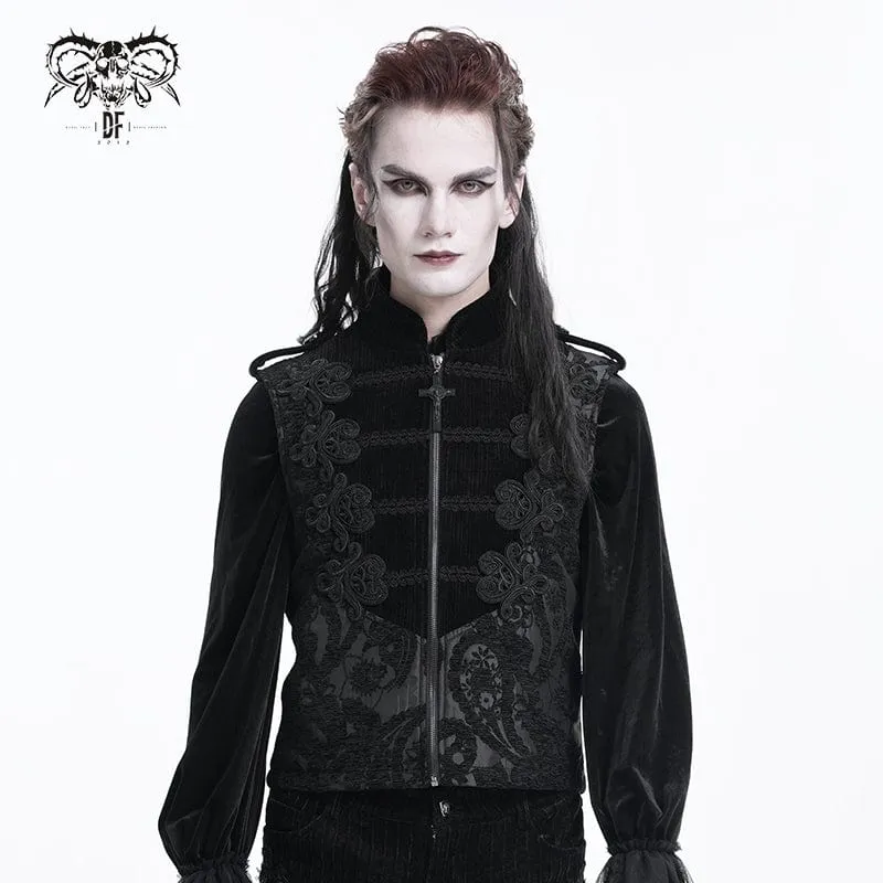 Gothic Floral Crochet Zip Vest för män