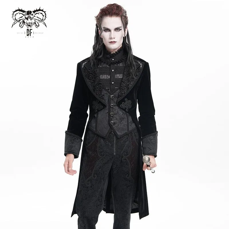 Gothic Floral Velvet Button Jacka för män